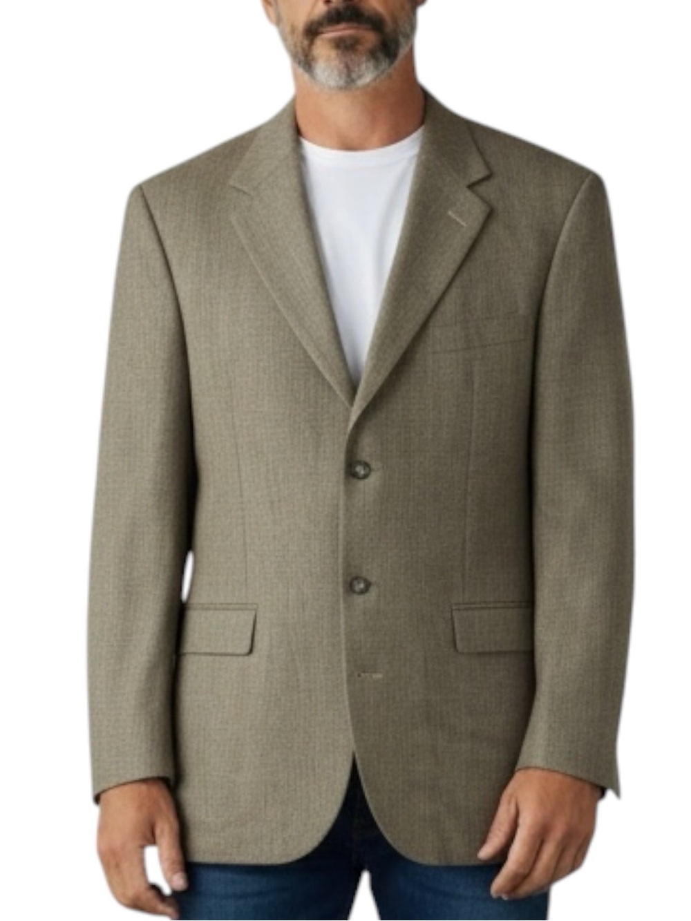 STAFFORD Classic Silk Blend Lined Three-Button Olive Blazer 44L -- QUIET LUXURY
